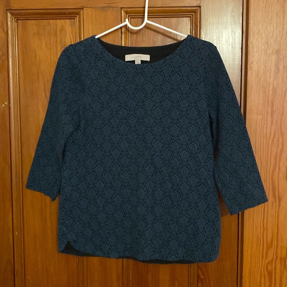 Loft filigree jacquard 3/4 sleeve top